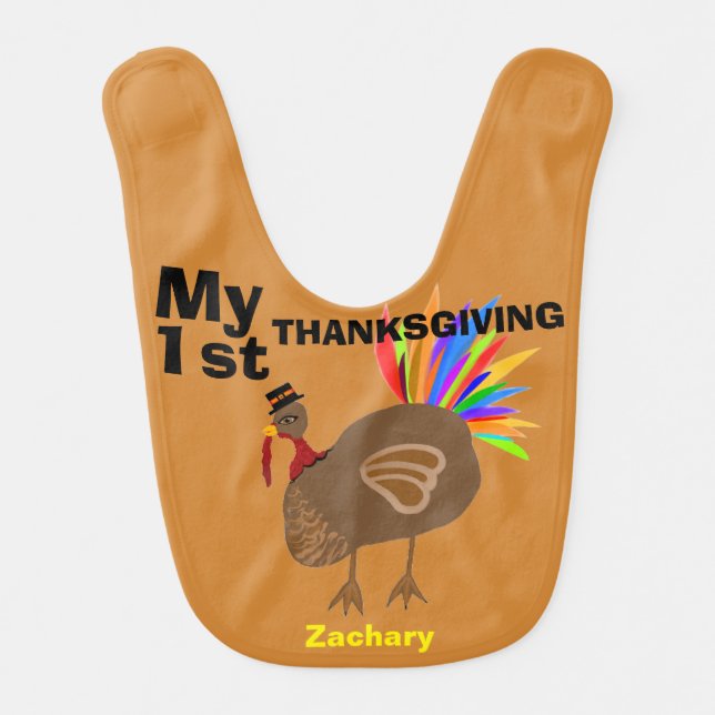 Baby's First Thanksgiving Turkey Feathers Baby Bib (Front)