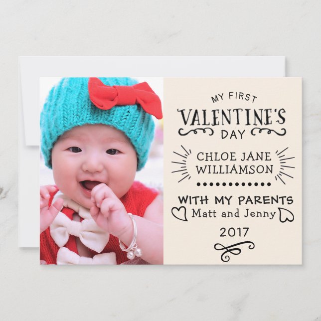 Baby's First Valentine Retro Photo Card (Front)