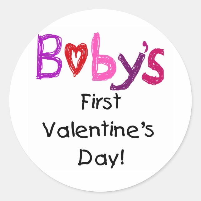 Baby's First Valentine's Day Classic Round Sticker (Front)