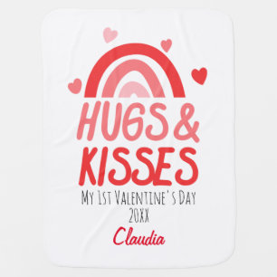 Baby's First Valentine's Day Rainbow Hearts Custom Baby Blanket