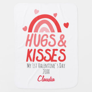 Baby's First Valentine's Day Rainbow Hearts Custom Baby Blanket