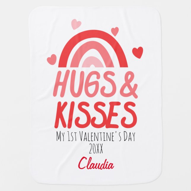 Baby's First Valentine's Day Rainbow Hearts Custom Baby Blanket (Front)