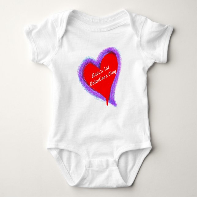 Baby's First Valentine's Day Red Double Heart Baby Bodysuit (Front)