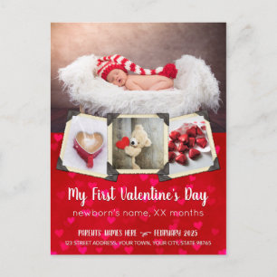 Baby's First Valentine's Day Red Hearts Your Photo Holiday Postcard