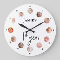 Baby's first year 12 month custom photos  large clock