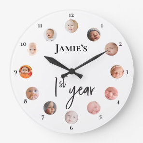 Baby's first year 12 month custom photos large clock