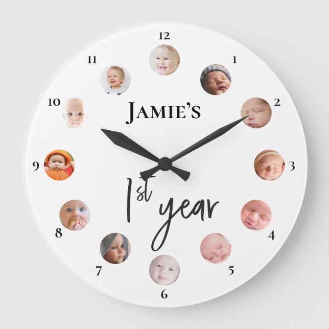 Baby's first year 12 month custom photos  large clock (Front)