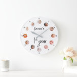 Baby's first year 12 months custom photos  large clock<br><div class="desc">1st year clock with for baby's first 12 month photos. Work with this template to personalize with your child's name and photos. Hang it up where your child can see to see the growth over the first year. You can display it at the first birthday party too. A wonderful keepsake...</div>
