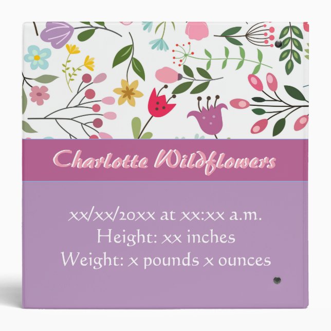 Baby's First Year Album Purple Floral Personalize  3 Ring Binder (Back)