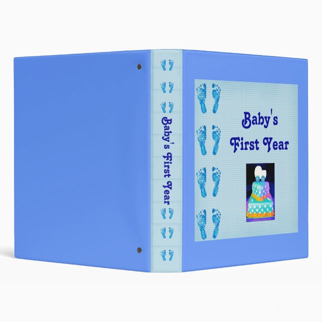 Baby's First Year - Baby Boy Footprints 3 Ring Binder (Background)