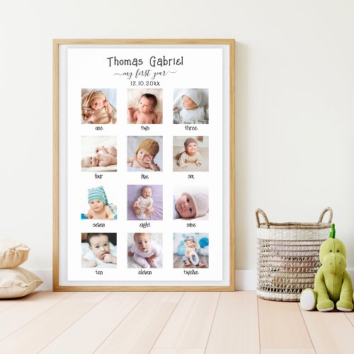 Babys First Year Birthday Keepsake Photo Collage Poster