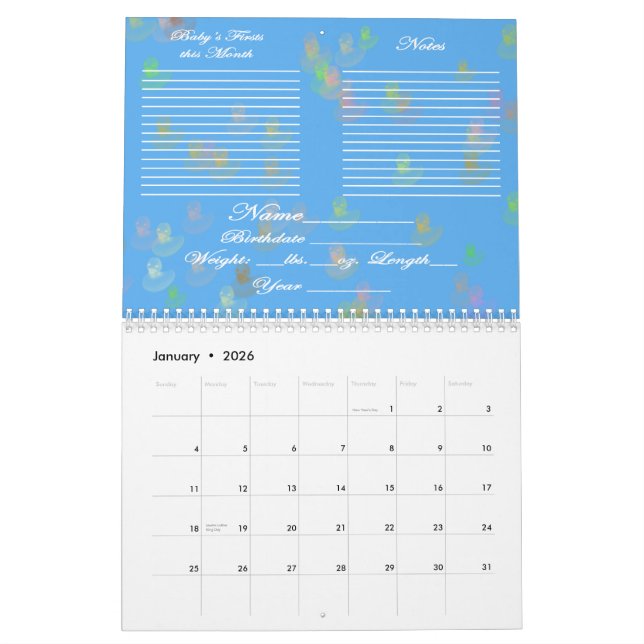 Baby's First Year Blue Calendar (Jan 2026)