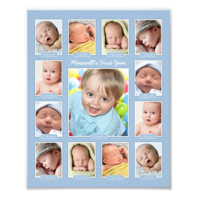 Babys First Year Blue Keepsake Photo Collage (Front)
