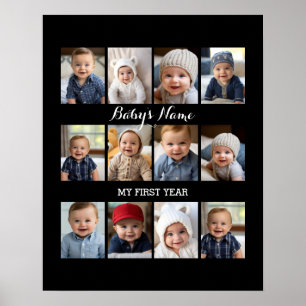 Baby's First Year Collage change background color Poster