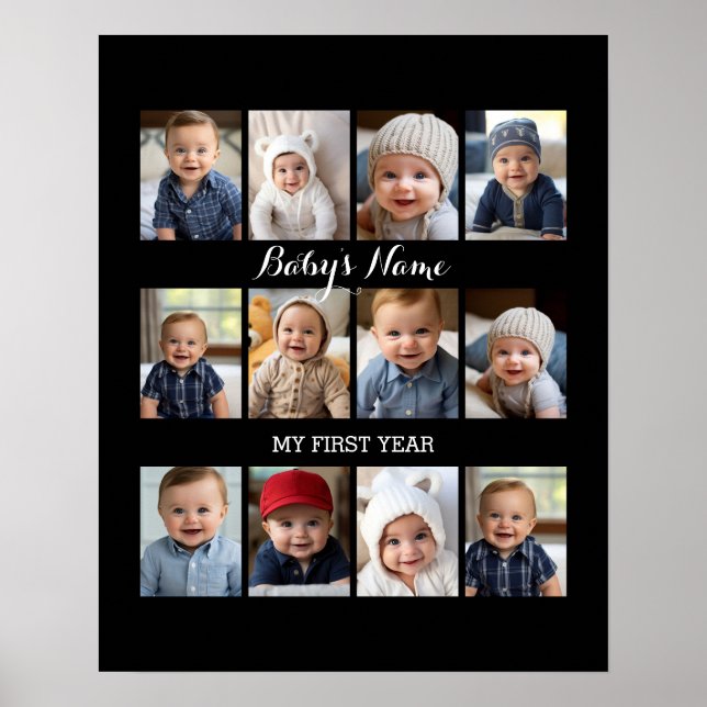 Baby's First Year Collage change background color Poster (Front)