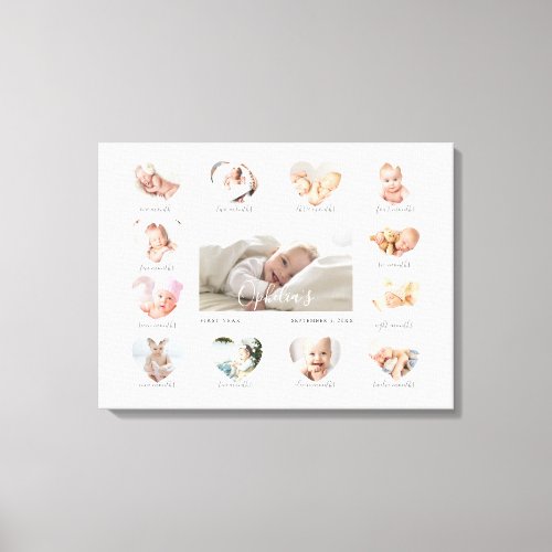 Babys First Year Heart Photo Keepsake Collage Canvas Print