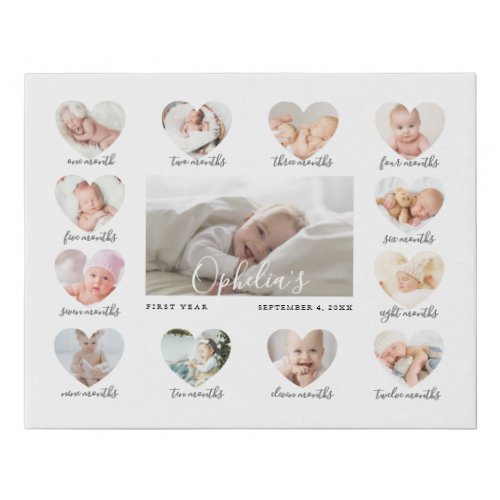 Babys First Year Heart Photo Keepsake Collage Faux Canvas Print