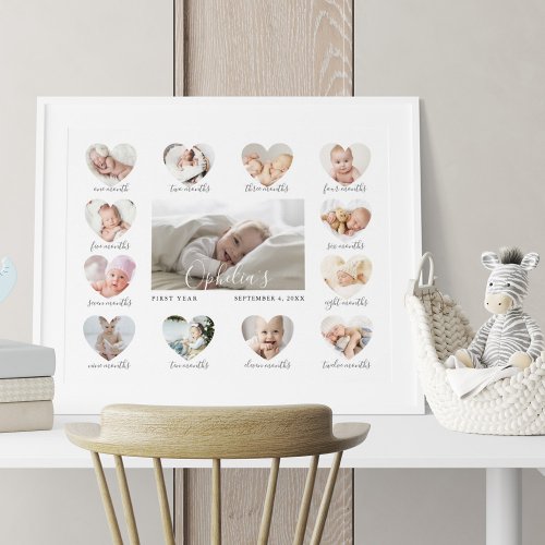 Babys First Year Heart Photo Keepsake Collage Poster