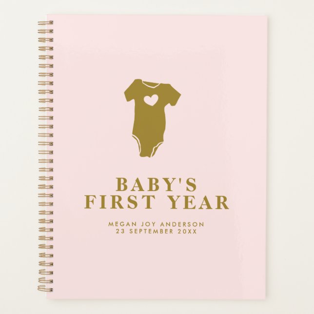 Baby's First Year Journal Blush Pink and Gold Planner (Front)