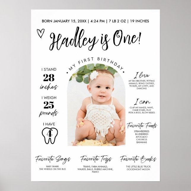 Baby's First Year Milestone Board 1st Birthday Pho Poster (Front)