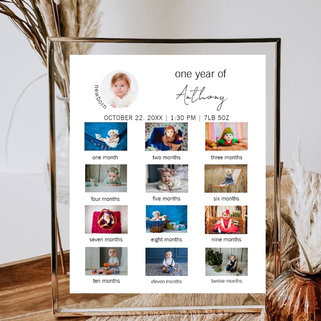 Baby's First Year Minimal First 1st Birthday Photo Poster (Creator Uploaded)