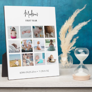 Baby's First Year Photo Collage Birth Stats Plaque