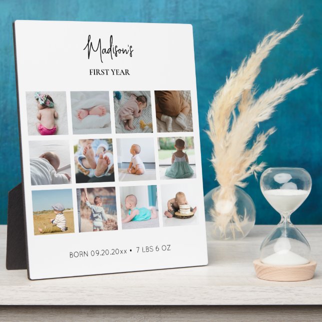 Baby's First Year Photo Collage Birth Stats  Plaque (Side)