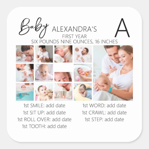 Babys First Year Photo Collage Family Keepsake Square Sticker