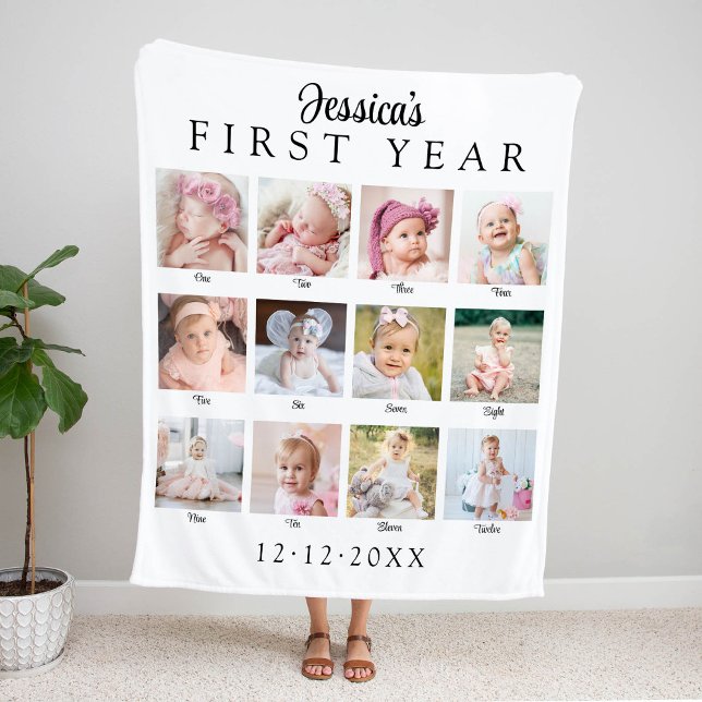 Baby's First Year Photo Collage Fleece Blanket (Creator Uploaded)