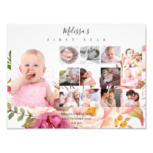 Babys First Year Photo Collage Keepsake Floral