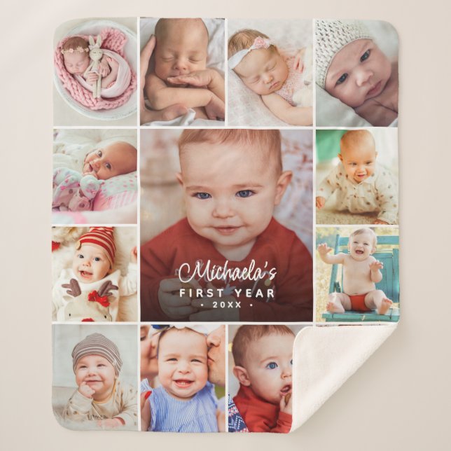 Baby's First Year Photo Collage Sherpa Blanket (Front)