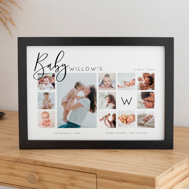 Baby's First Year Photo Keepsake Collage Monogram Poster (Baby's First Year Photo Keepsake Collage Monogram Poster)