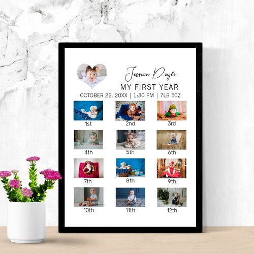 Babys First Year Photo Minimalist 1st Birthday Poster