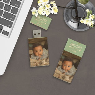 Baby's First Year Photographs Green Wood Flash Drive