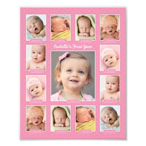 Babys First Year Pink Keepsake Photo Collage