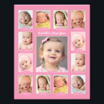 Babys First Year Pink Keepsake Photo Collage Print<br><div class="desc">Showcase your baby's first year with a modern photo collage that requires no printing and cutting of individual photos!  Simply upload your baby's digital images from newborn to 12 twelve months / one year and personalize the title with your baby's name.  Color: Pink</div>