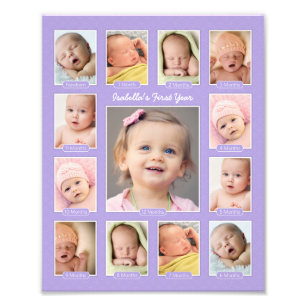 Babys First Year Purple Keepsake Photo Collage Print