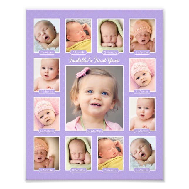 Babys First Year Purple Keepsake Photo Collage Print (Front)