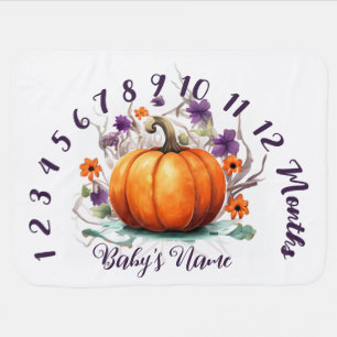Baby's Floral Pumpkin Monthly Milestone Blanket