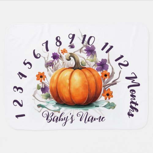 Babys Floral Pumpkin Monthly Milestone Blanket