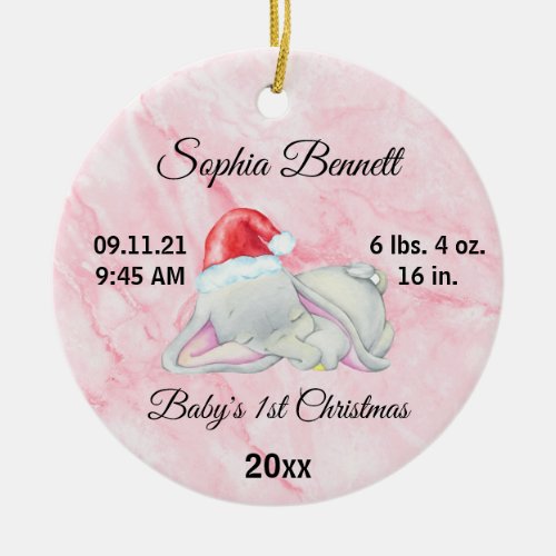 Babys Girl First Christmas Elephant Custom Photo Ceramic Ornament