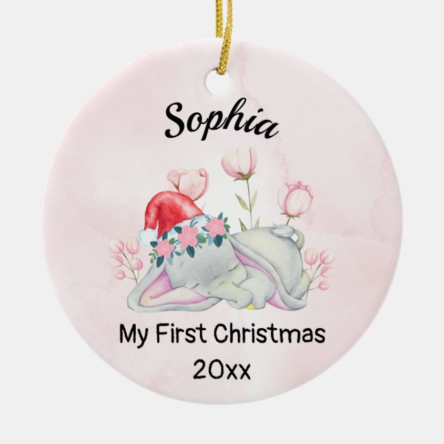 Baby's Girl My First Christmas 2023 Personalized Ceramic Ornament (Front)