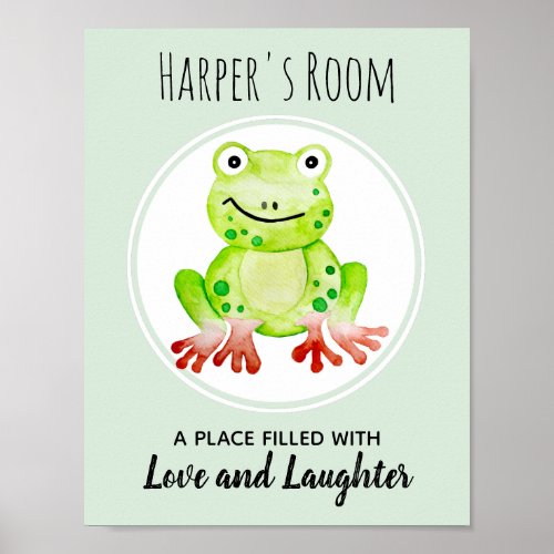 Babys Green Watercolor Frog Jungle Nursery Art Poster