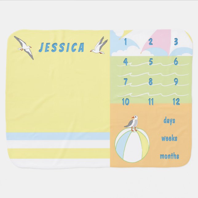 Baby's Growth Milestone Ocean Breeze  Baby Blanket (Horizontal)