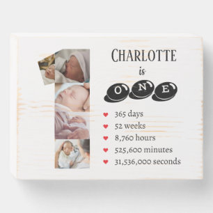 Baby's Ist Year Photo Collage Number 1 Wooden Box Sign