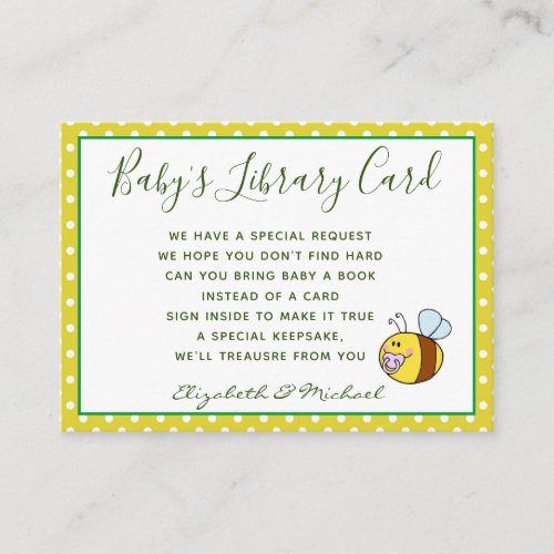 Babys Library Book Request Card BEE Buzzing Ba_Bee