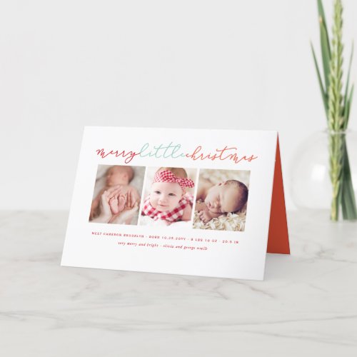 Babys Merry Little Christmas Cute 3 Photo Collage Holiday Card