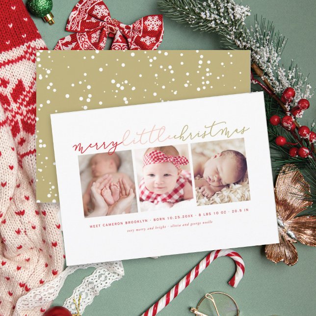Baby's Merry Little Christmas Cute 3 Photo Collage Holiday Card (Creator Uploaded)