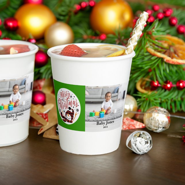 Baby's Merry Snowman First Christmas Photo Paper Cups (Creator Uploaded)