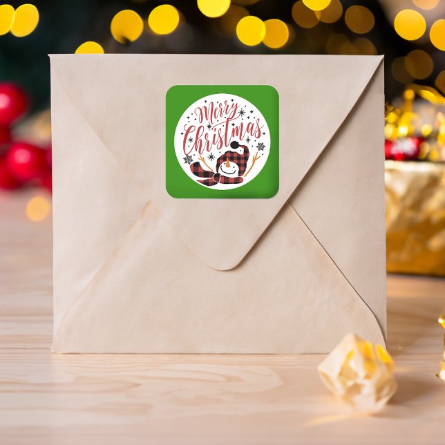 Baby's Merry Snowman First Christmas Photo Square Sticker (Creator Uploaded)